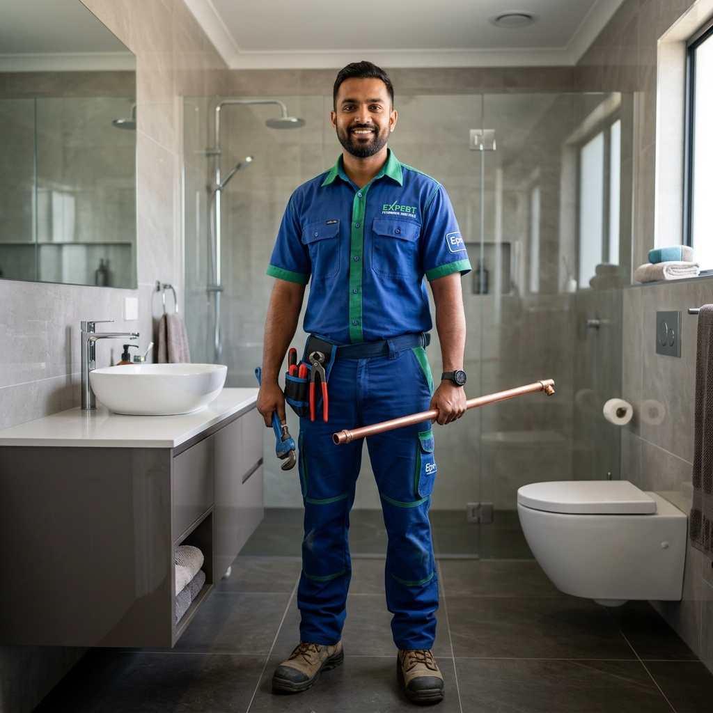 Indian male plumber joining CPVC pipeline with glue